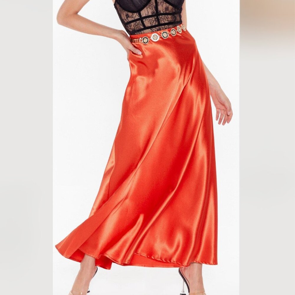 Nastygal red maxi skirt size 6